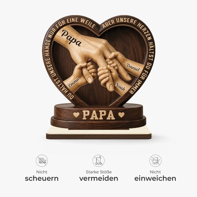 [3D-Optik] Egal Wie Groß Wir Werden - Personalisiertes Geschenk | Holzaufsteller Mit Standfuß Papa Opa