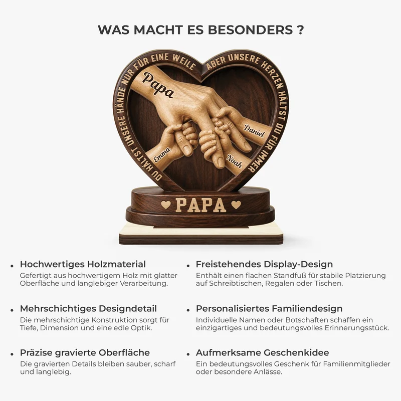 [3D-Optik] Egal Wie Groß Wir Werden - Personalisiertes Geschenk | Holzaufsteller Mit Standfuß Papa Opa