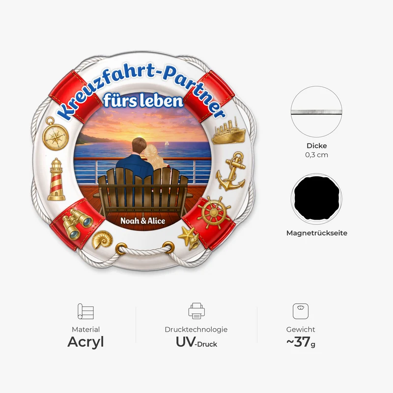Kreuzfahrt-Partner Fürs Leben - Personalisierte Geschenke Paar | Acryl Magnet Rettungsring