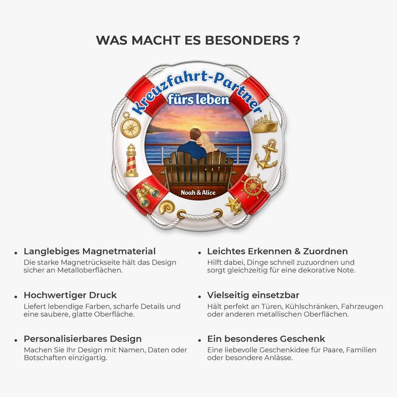 Kreuzfahrt-Partner Fürs Leben - Personalisierte Geschenke Paar | Acryl Magnet Rettungsring