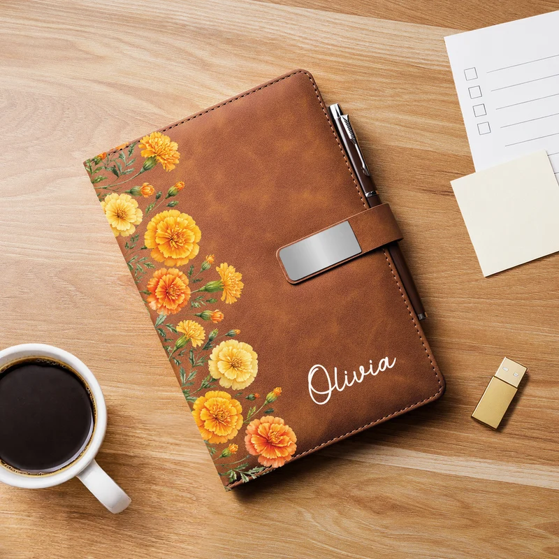 Name + Geburtstagsmonat Blumen - Personalisiertes Geschenk | Notizbuch Mit Stift Frauen Männer