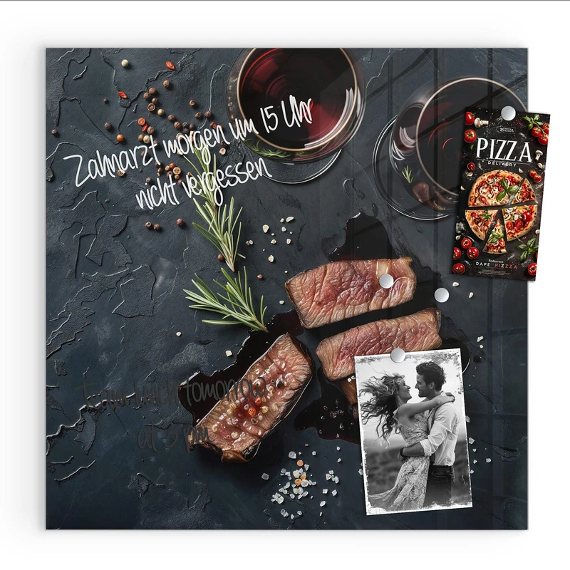 Magnettafel - Steak und Rotwein