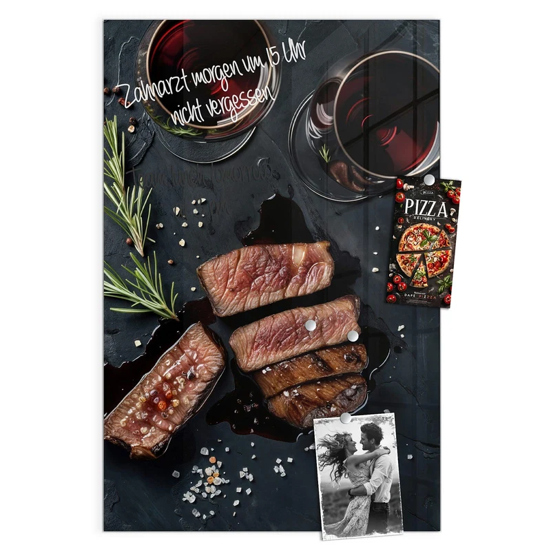 Magnettafel - Steak und Rotwein