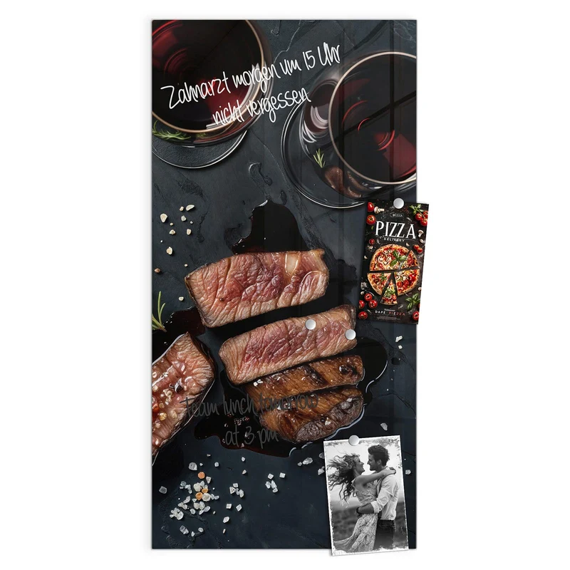 Magnettafel - Steak und Rotwein