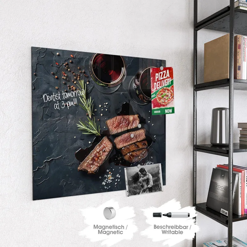 Magnettafel - Steak und Rotwein