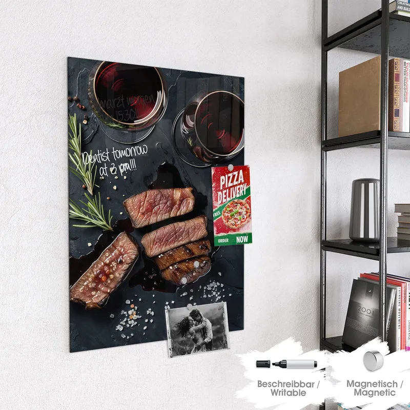 Magnettafel - Steak und Rotwein