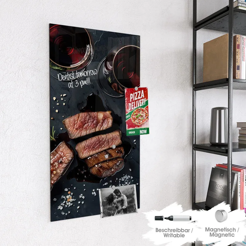 Magnettafel - Steak und Rotwein