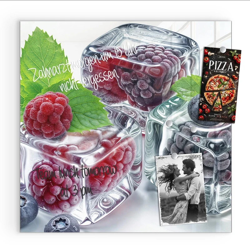 Magnettafel - Beeren und Minze im Eis