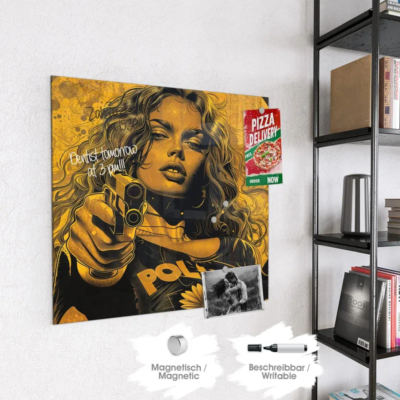 Magnettafel - Pop Art Frau in Gelb