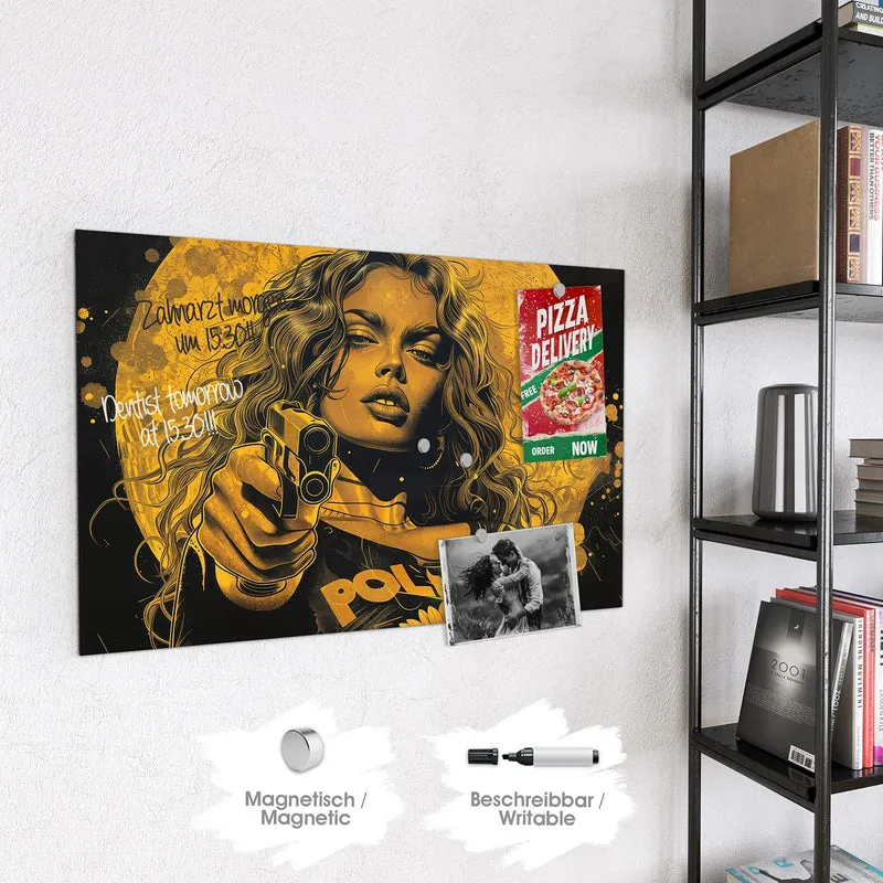 Magnettafel - Pop Art Frau in Gelb