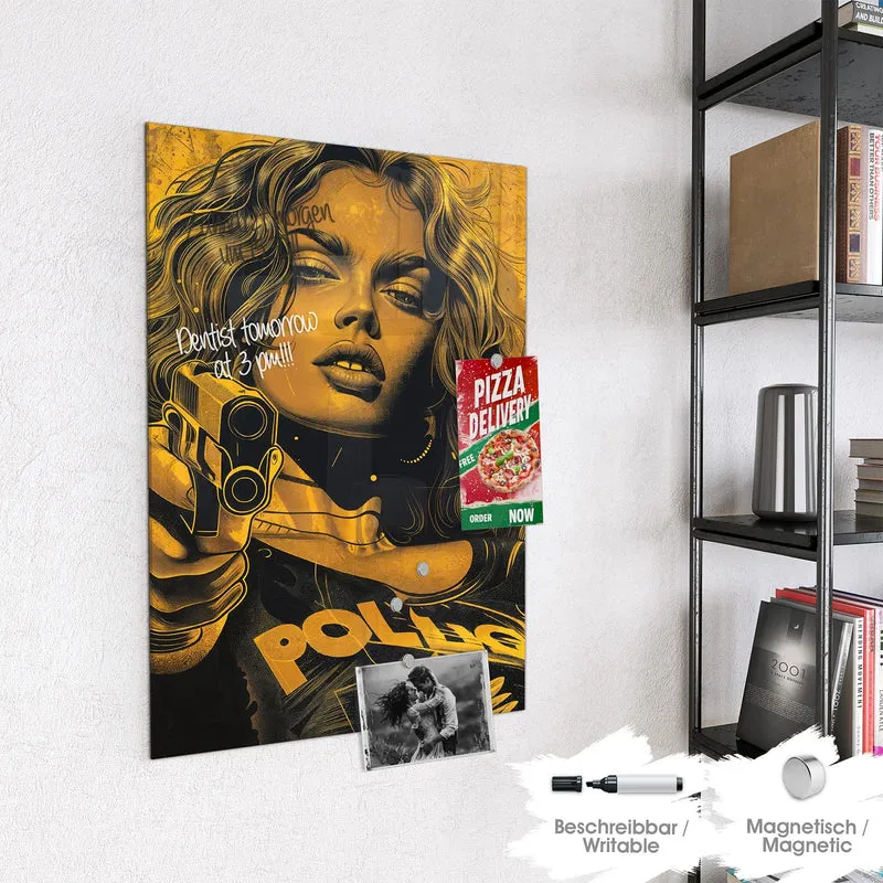 Magnettafel - Pop Art Frau in Gelb