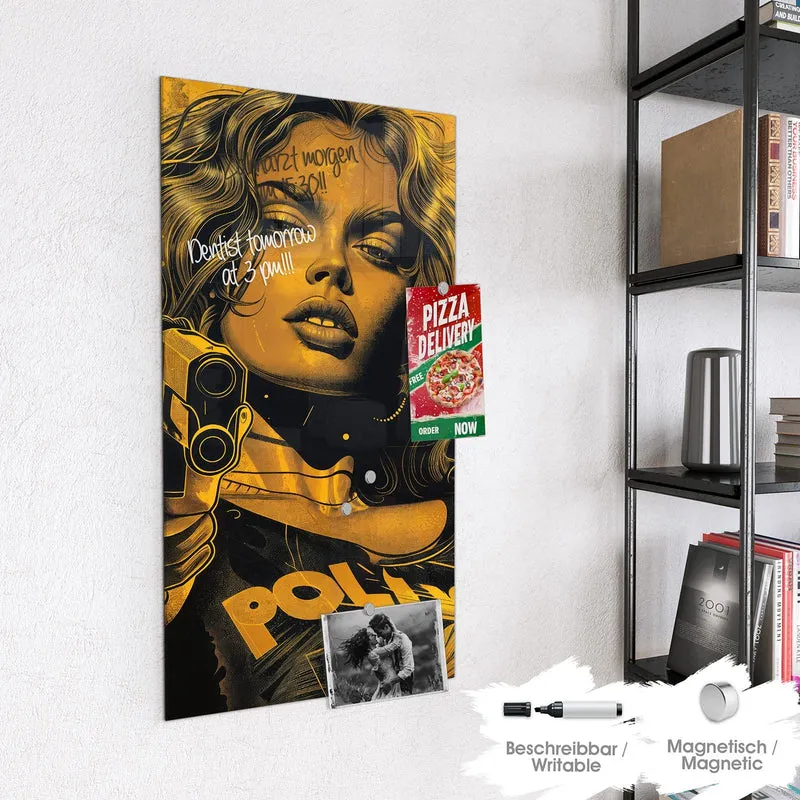Magnettafel - Pop Art Frau in Gelb