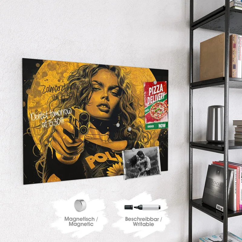 Magnettafel - Pop Art Frau in Gelb