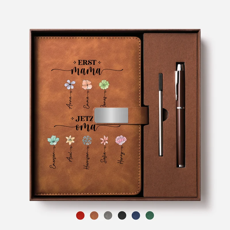 Erst Mama Jetzt Oma - Personalisiertes Geschenk | UV Druck Notizbuch Mit Stift Blumen