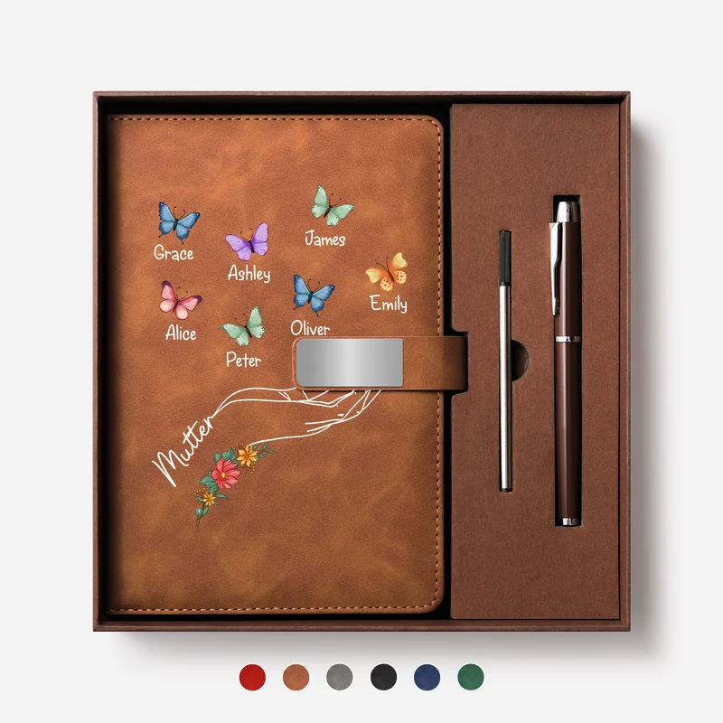 Oma Blumen & Schmetterlinge - Personalisiertes Geschenk | UV Druck Notizbuch Mit Stift Oma/Mama
