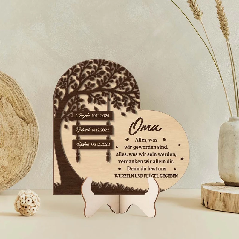 Durch Dich Haben Wir Wurzeln & Flügel - Personalisiertes Geschenk | Holzaufsteller Opa/Oma Mit Namen