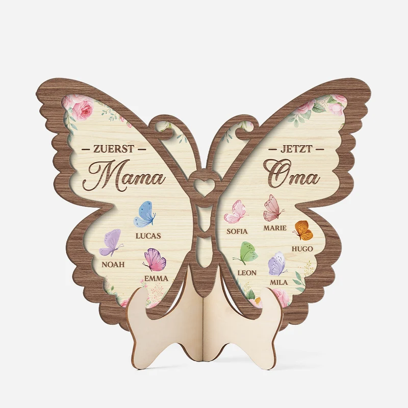 Erst Mama Jetzt Oma - Personalisiertes Geschenk | Holzaufsteller Mama/Oma Schmetterlinge