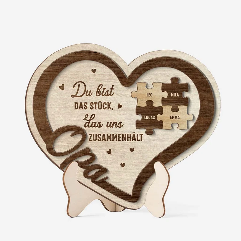 Du Bist Das Stück Das Uns Zusammenhält - Personalisiertes Geschenk | Holzaufsteller Opa/Oma Mit Namen