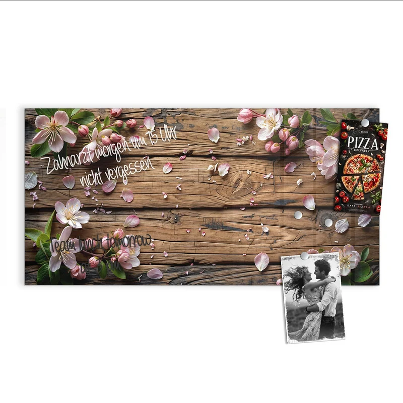 Magnettafel - Apfelblüten auf Holz