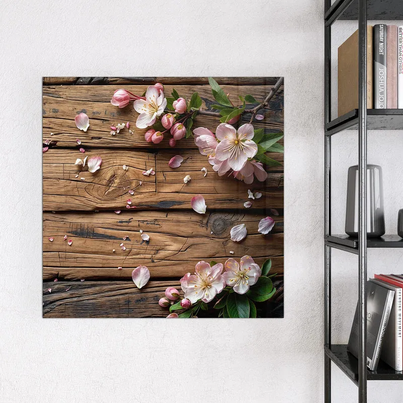 Magnettafel - Apfelblüten auf Holz