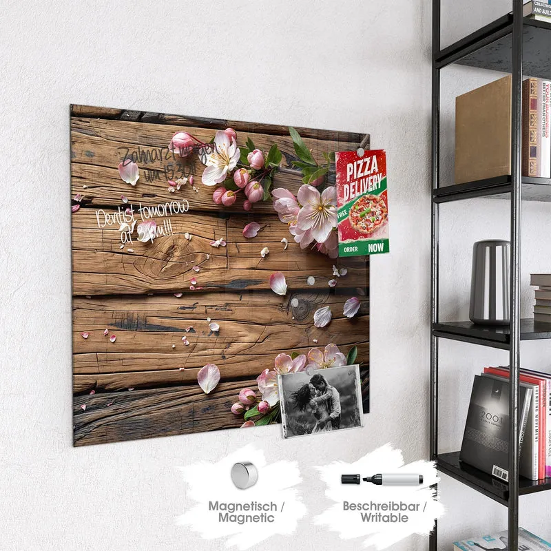 Magnettafel - Apfelblüten auf Holz