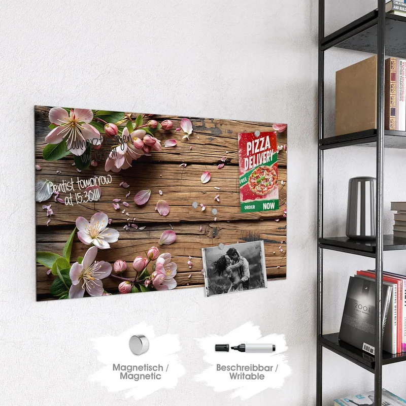 Magnettafel - Apfelblüten auf Holz
