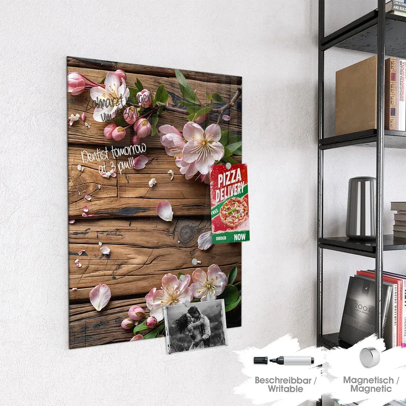 Magnettafel - Apfelblüten auf Holz