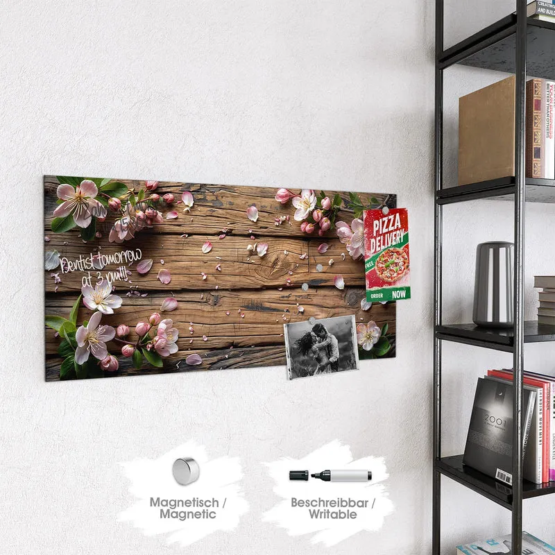 Magnettafel - Apfelblüten auf Holz