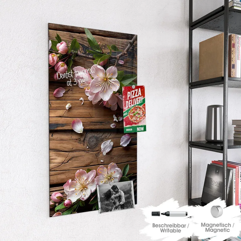 Magnettafel - Apfelblüten auf Holz