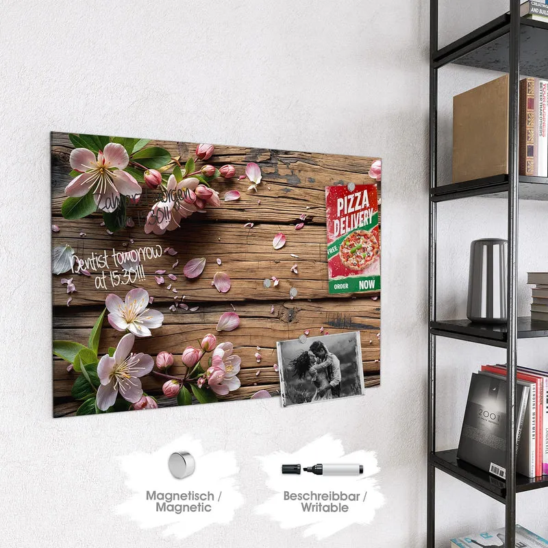 Magnettafel - Apfelblüten auf Holz