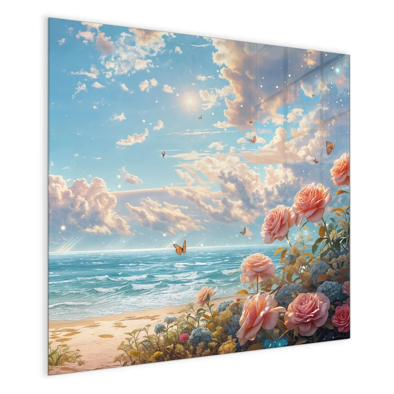 Magnettafel - Rosen vor dem Meer