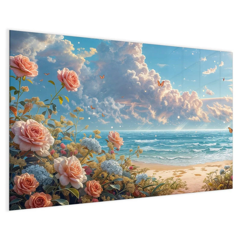 Magnettafel - Rosen vor dem Meer