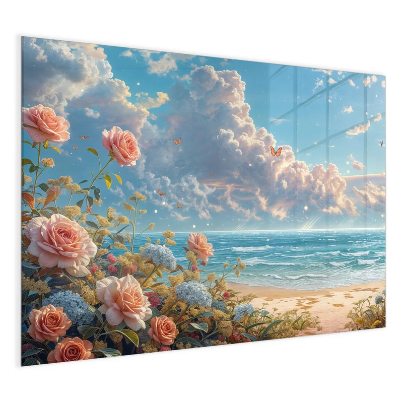 Magnettafel - Rosen vor dem Meer
