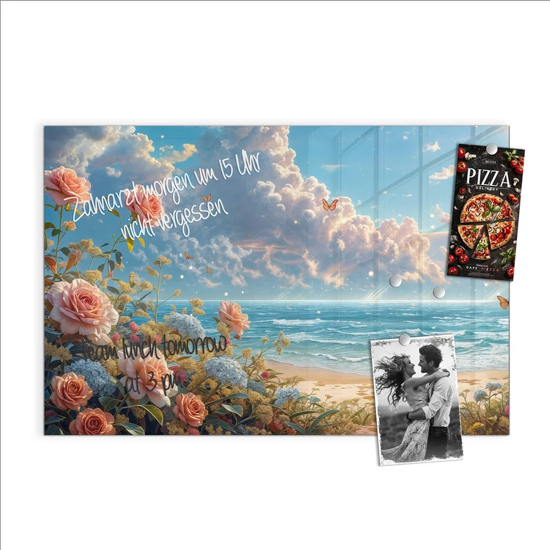 Magnettafel - Rosen vor dem Meer