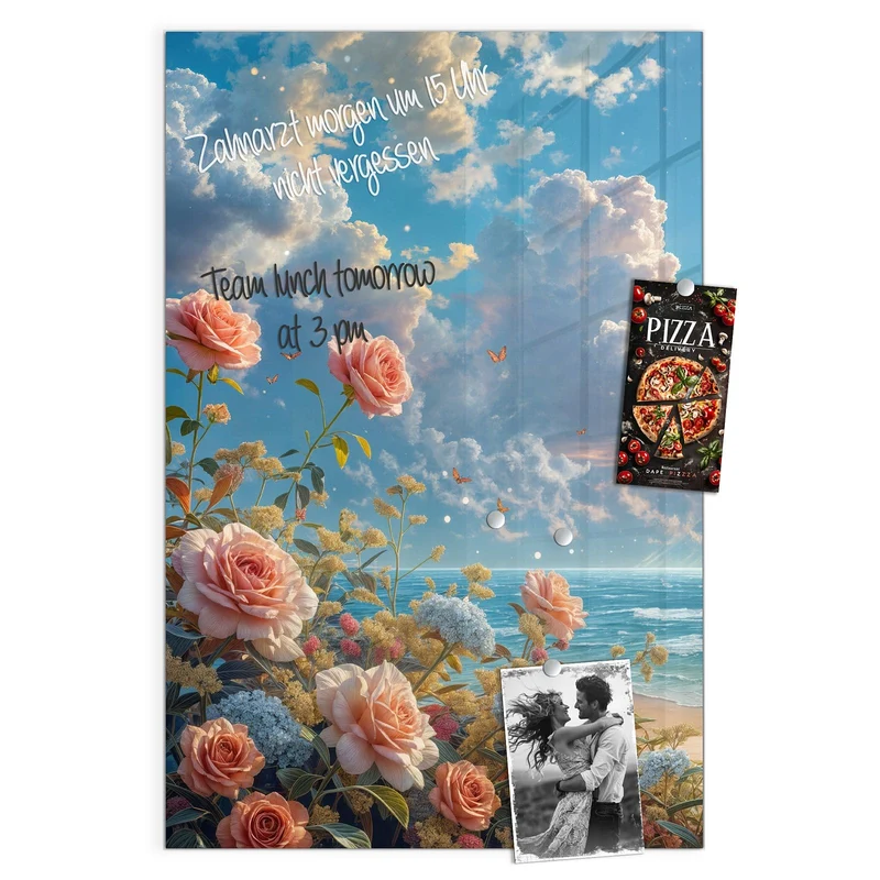 Magnettafel - Rosen vor dem Meer