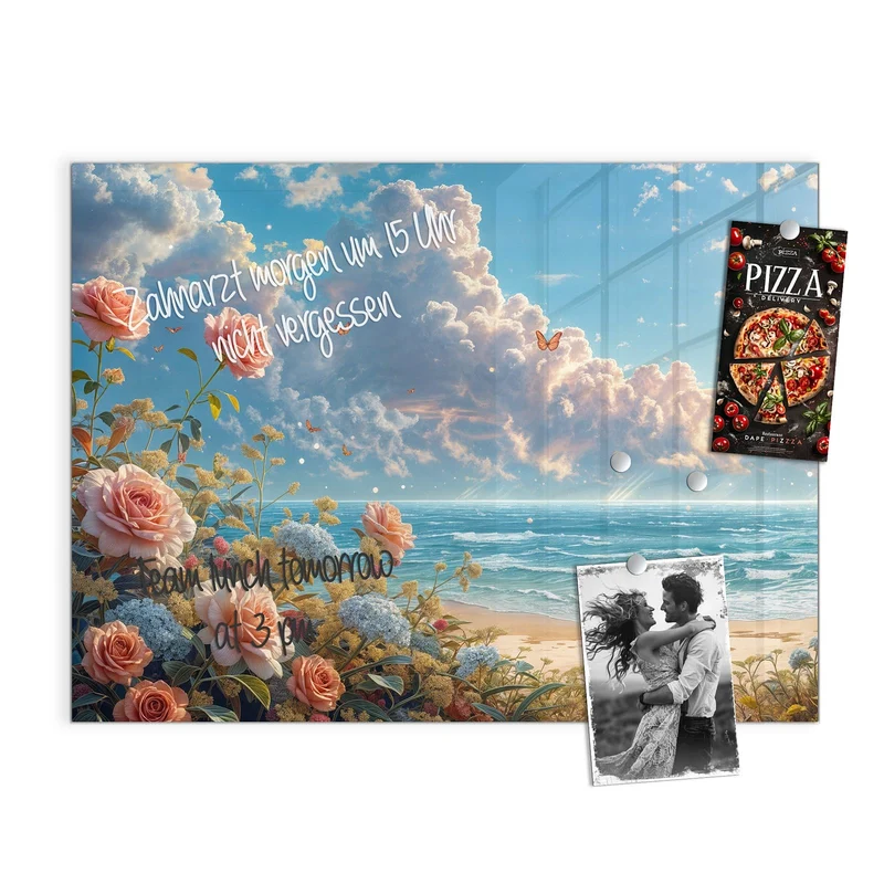 Magnettafel - Rosen vor dem Meer