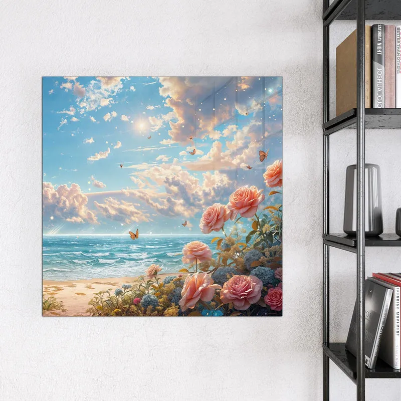 Magnettafel - Rosen vor dem Meer