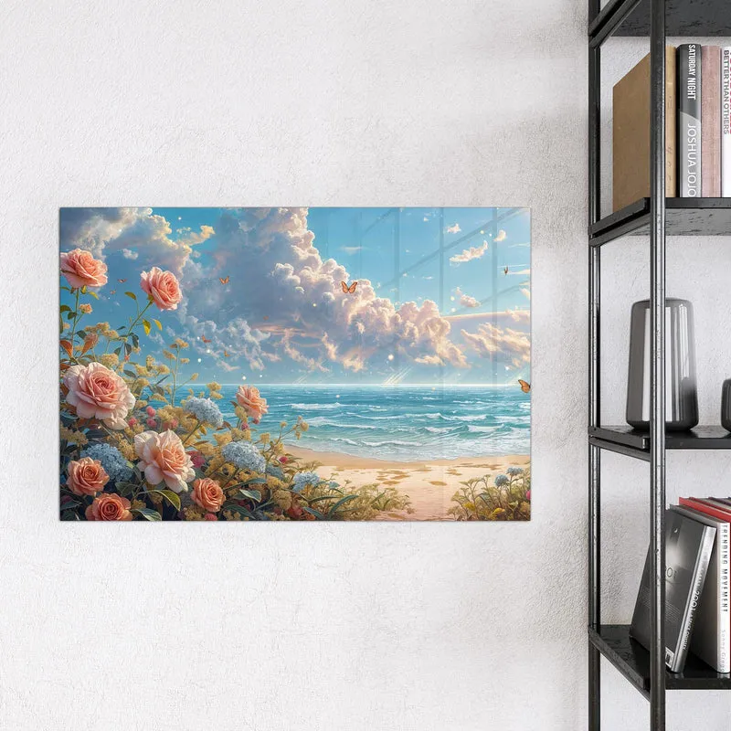 Magnettafel - Rosen vor dem Meer
