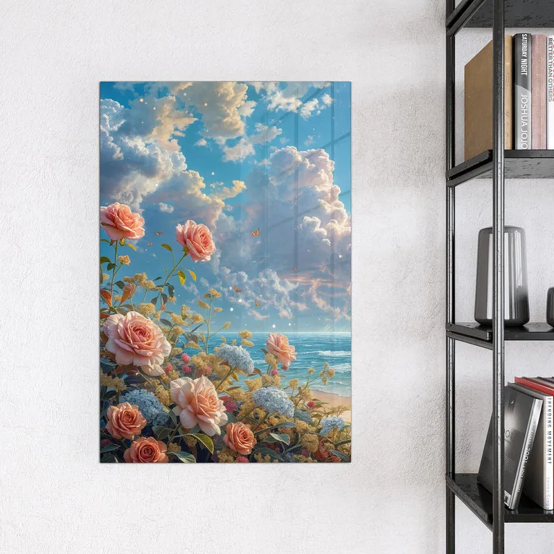 Magnettafel - Rosen vor dem Meer