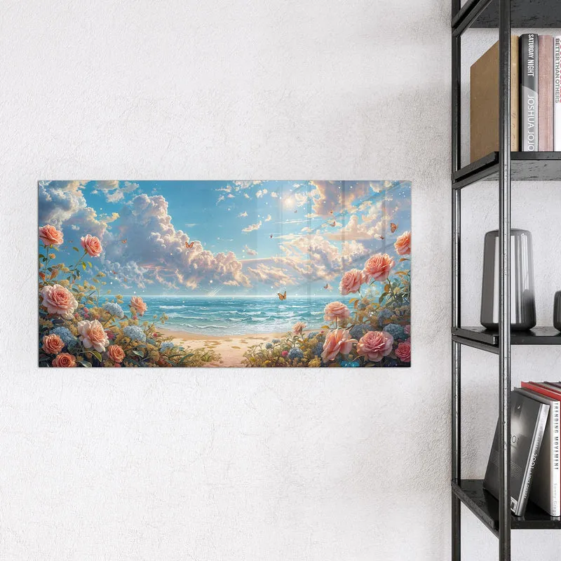 Magnettafel - Rosen vor dem Meer