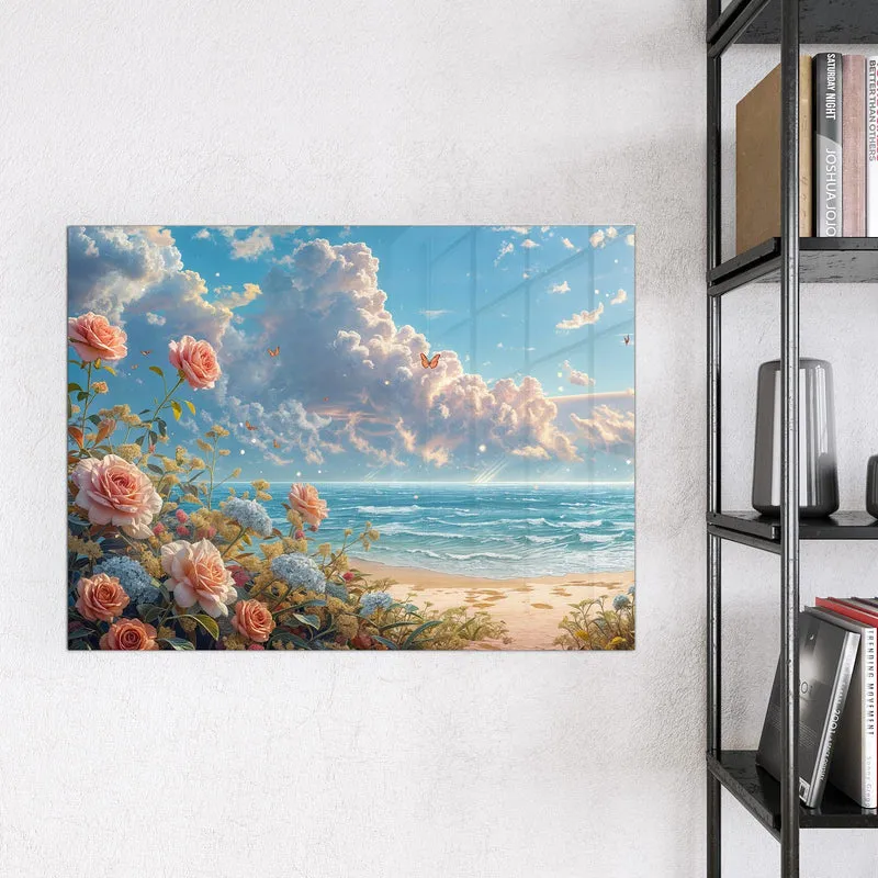 Magnettafel - Rosen vor dem Meer