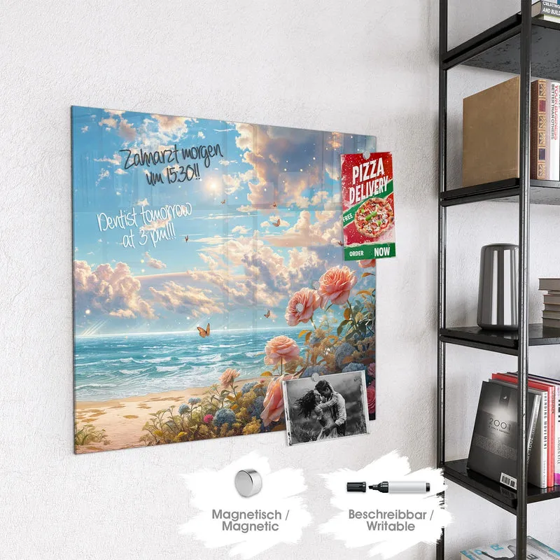 Magnettafel - Rosen vor dem Meer