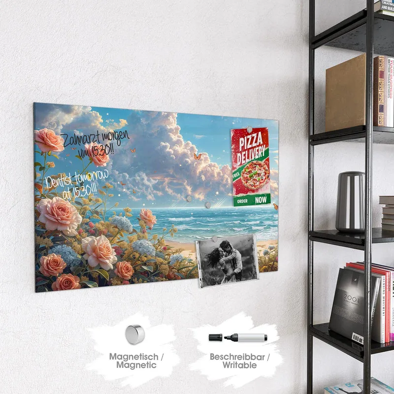 Magnettafel - Rosen vor dem Meer
