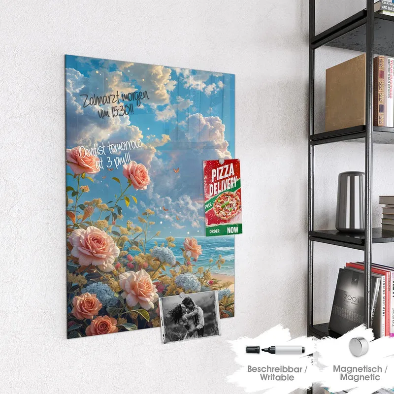 Magnettafel - Rosen vor dem Meer