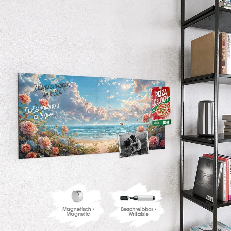Magnettafel - Rosen vor dem Meer
