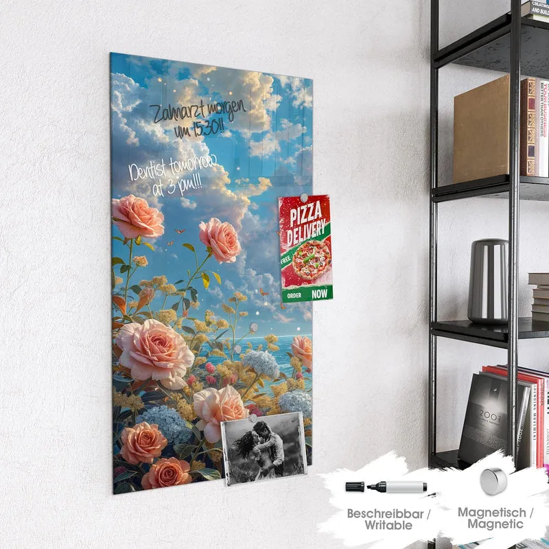 Magnettafel - Rosen vor dem Meer