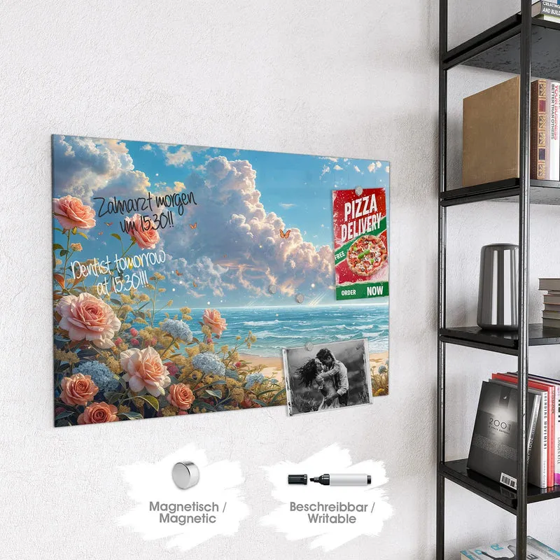 Magnettafel - Rosen vor dem Meer