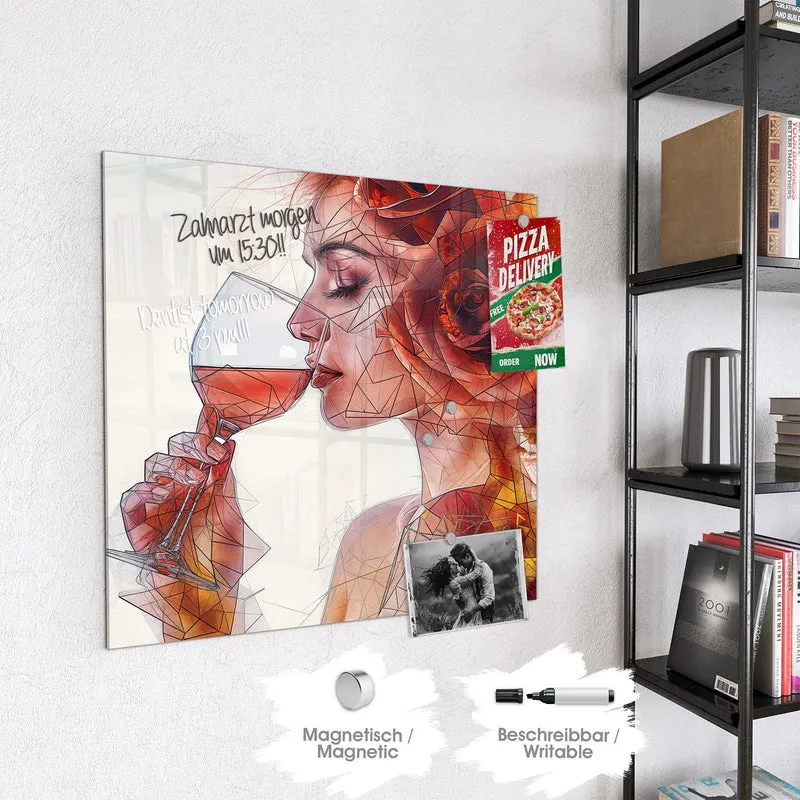 Magnettafel - Weintrinkende Frau