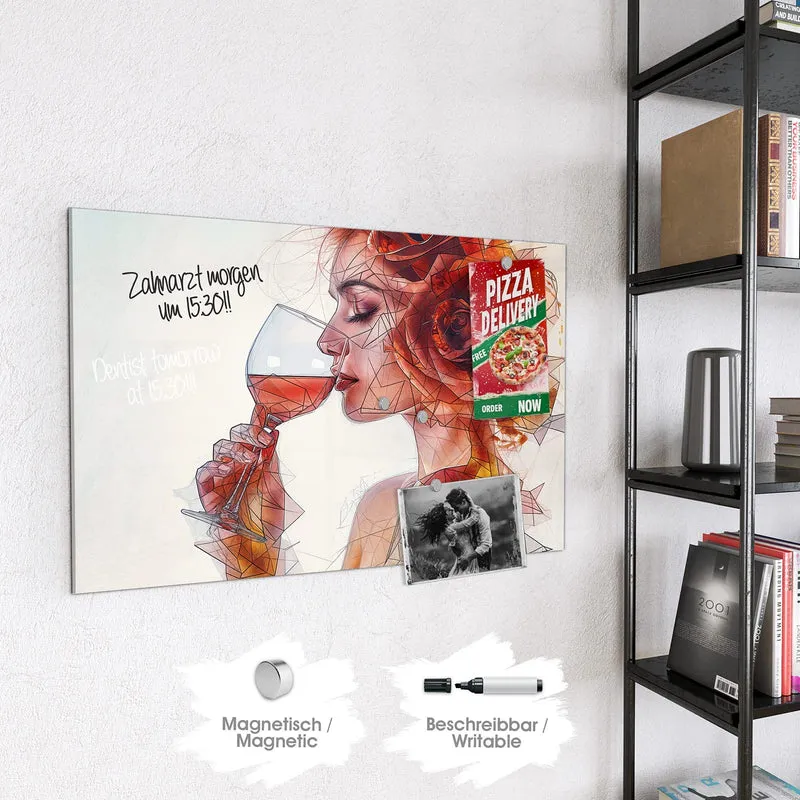 Magnettafel - Weintrinkende Frau