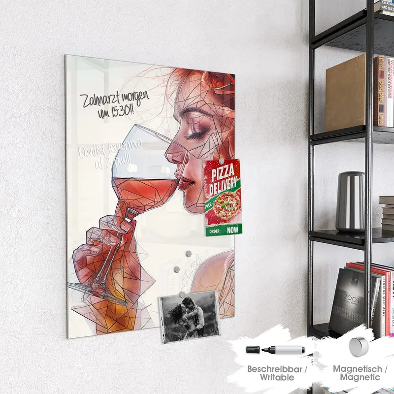 Magnettafel - Weintrinkende Frau